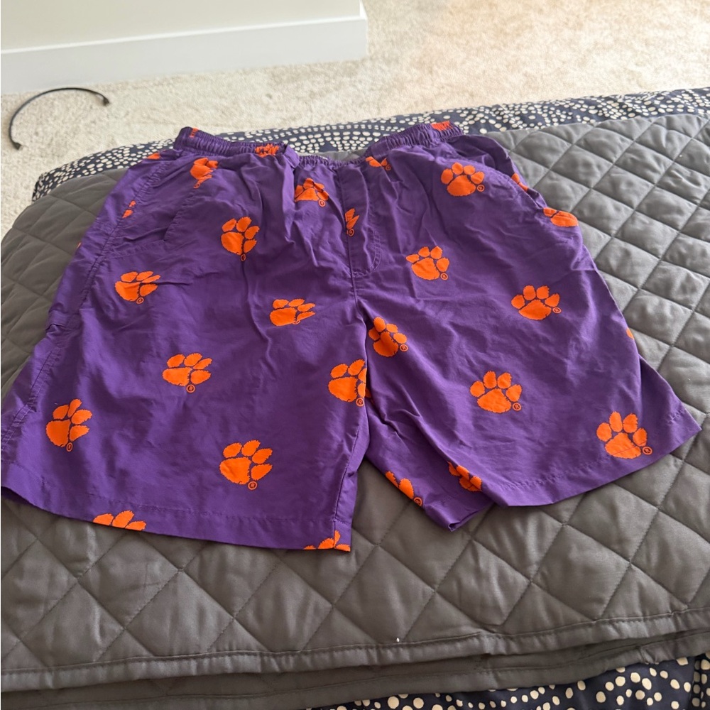Columbia Purple Swim Trunks with Orange Paw Prints Clemson